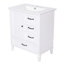 Meuble-lavabo de 30 po avec lavabo, armoire de salle de bain avec porte, trois tiroirs, pieds en bois massif et panneau de fibres à densité moyenne, patins réglables, blanc