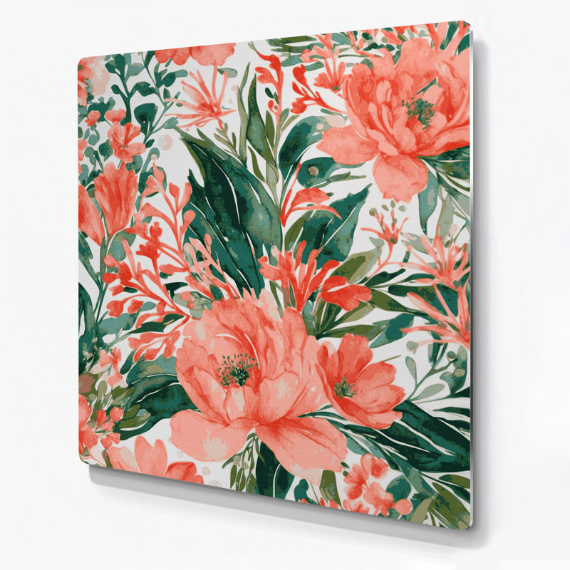 Aquarelle florale 36, art mural gris en métal, 16" H x 16" W