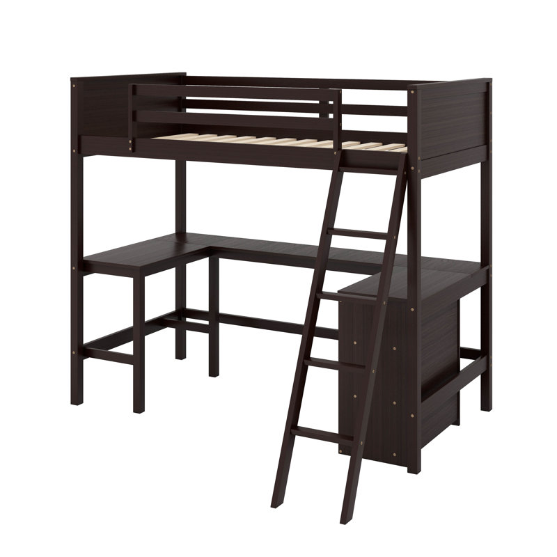 Lit mezzanine simple avec tablettes et bureau, Espresso