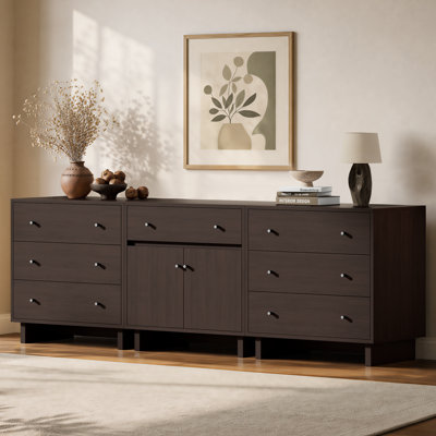 Ensemble de rangement modulaire Almaguer 3 pièces avec 7 tiroirs, 2 portes, une étagère réglable et une finition grain de bois, noyer brun