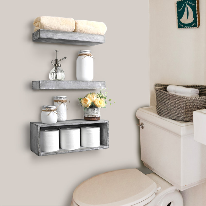 Solid Wood Over The Toilet Storage, Gray