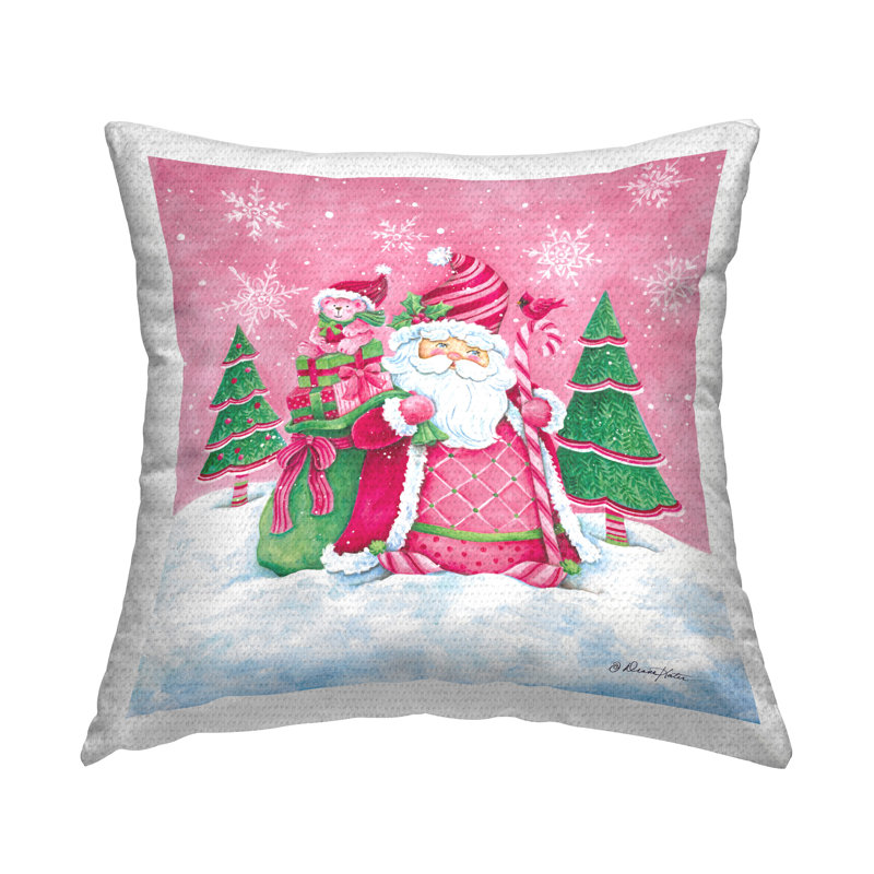Coussin d'extérieur imprimé rose Santa Snowscape par Diane Kater