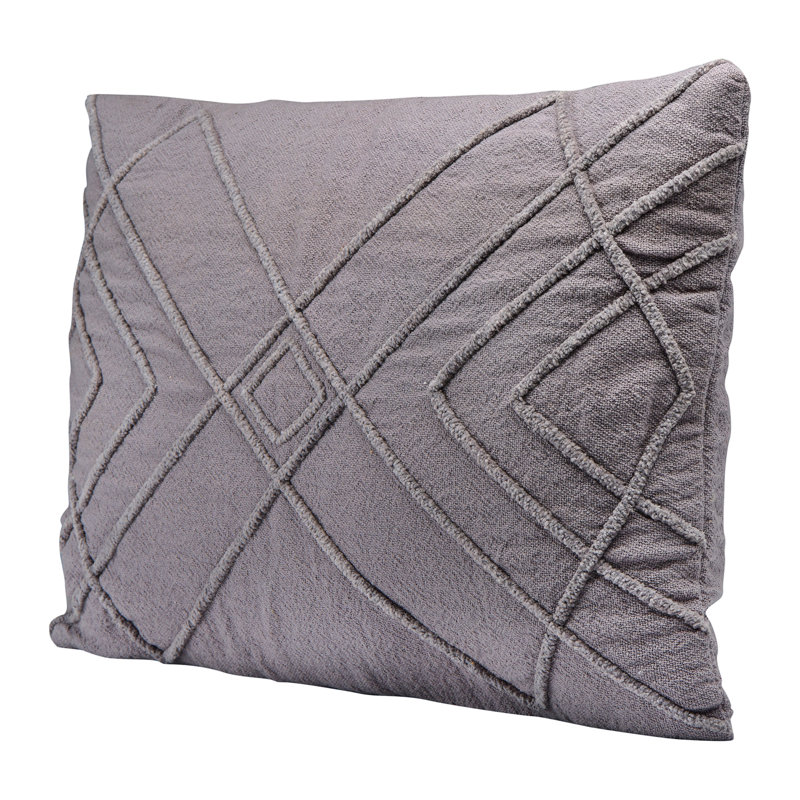 Graphite Embroidered Cotton Geometric Lumbar Pillow