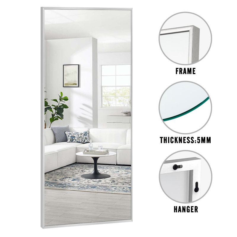 Talma Wood Flat Mirror, Light Gray, 71" H x 24" W