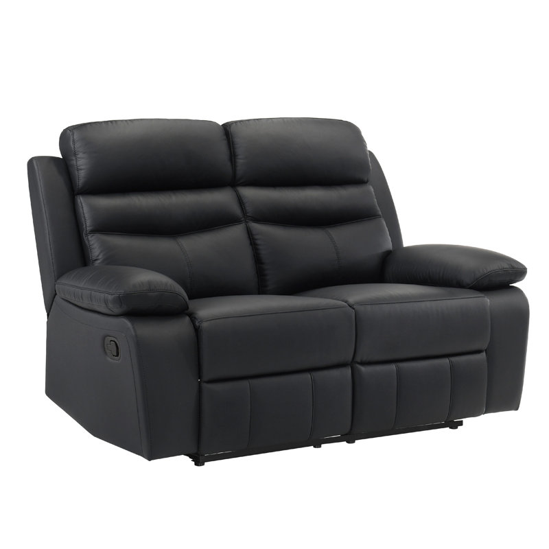 Causeuse inclinable double Hanna, cuir brun latte, USB, 64 pouces, Manuel - Bouton-poussoir, Noir
