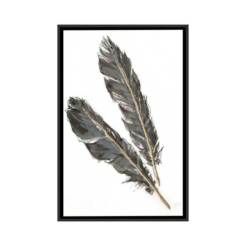 « gold plumes iii on white », reproduction d’art sur toile tendue, Toile avec cadre flottant noir, Pas de tapis
