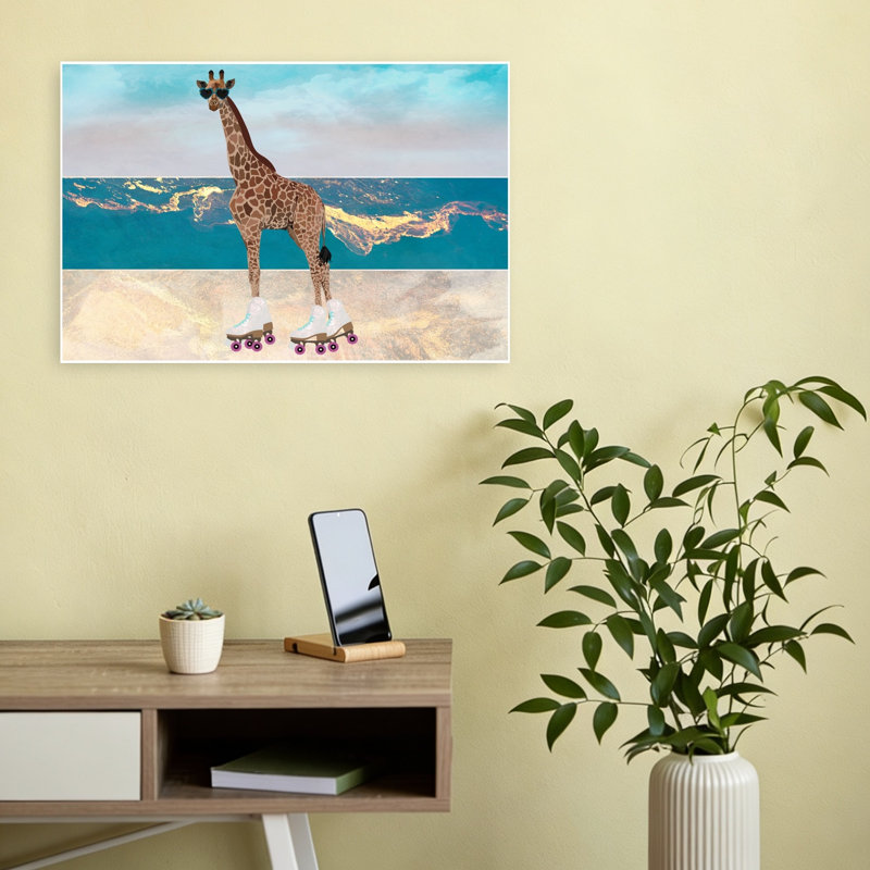 Cool Giraffe Skater Abstract Playful Vibrant Giraffe Coastal Wall Art Print by Sarah Manovski - Wrapped Canvas Print