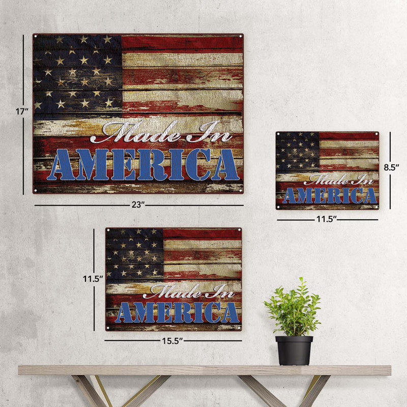 Drapeau Made In America sur impression métallique, H 11,5 po x l 15,5 po x P 0,04 po