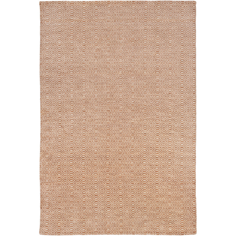 Tapis orange/beige en laine noué la à la main geometric Thuy, Rectangle 2 pi x 3 pi