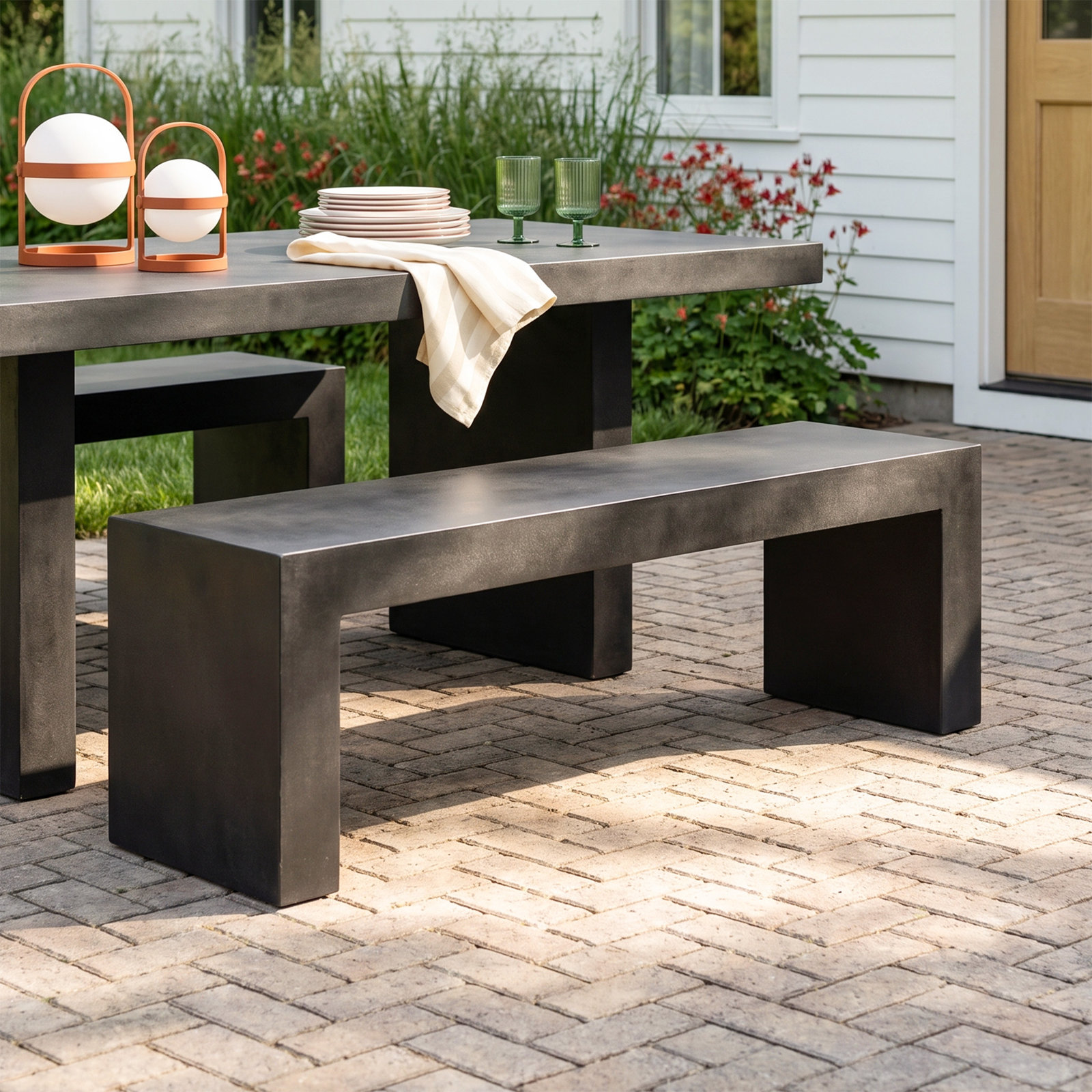 Columbia 55'' Concrete Outdoor Bench, Black