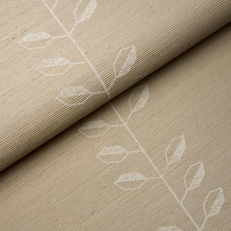 Geo Leaf Floral Paper Wallpaper Roll, Bone/White