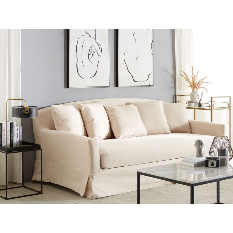 Abdulbaki Polyester Box Cushion Sofa Slipcover, Beige