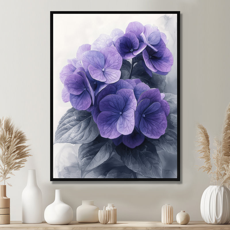 «Purple Highlight Hydrangea I - Hydrangea», reproduction sur toile encadrée, Noir, Impression encadrée flottante