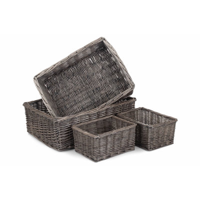 4 Piece Wicker Tray Storage Basket Set