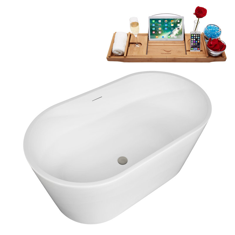 51" Streamline Soaking Freestanding Tub and Tray With Internal Drain, Brushed GunMetal