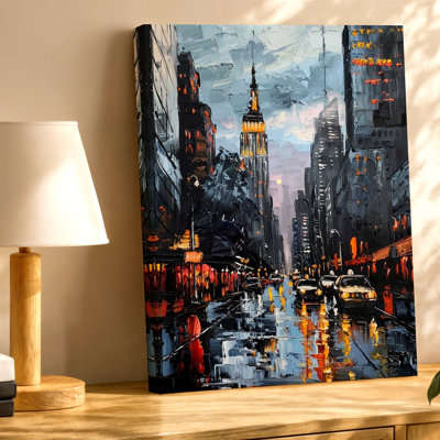 Abstrait, rue de la ville de New York, horizon nuit pluvieuse, reproduction d'art sur toile, abstrait urbain urbain moderne, décor de maison pour le salon, chambre, bureau, couloir, galerie, mur