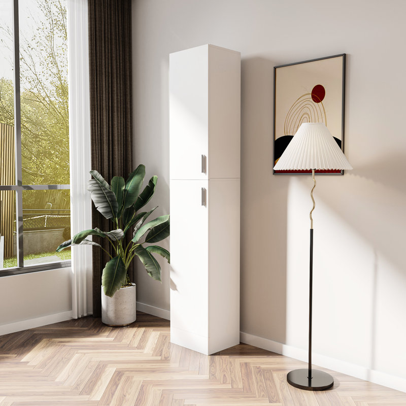 Armoire autoportante avec tablettes réglables et deux portes pour la cuisine, la salle à manger, blanc