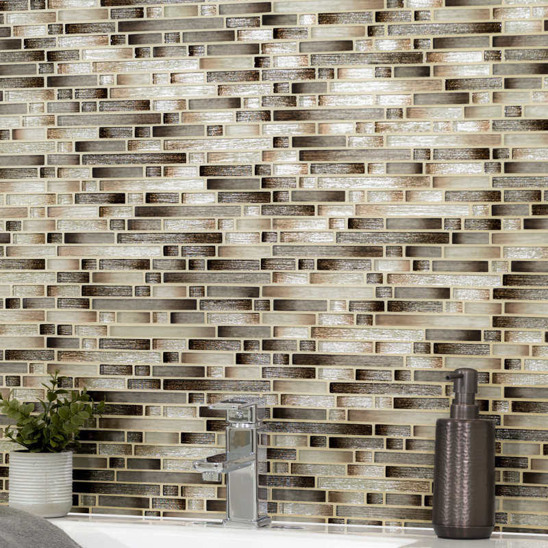Kinzari Interlocking 12 in. x 12 in. Glossy Glass Mosaic Wall Tile, Auric