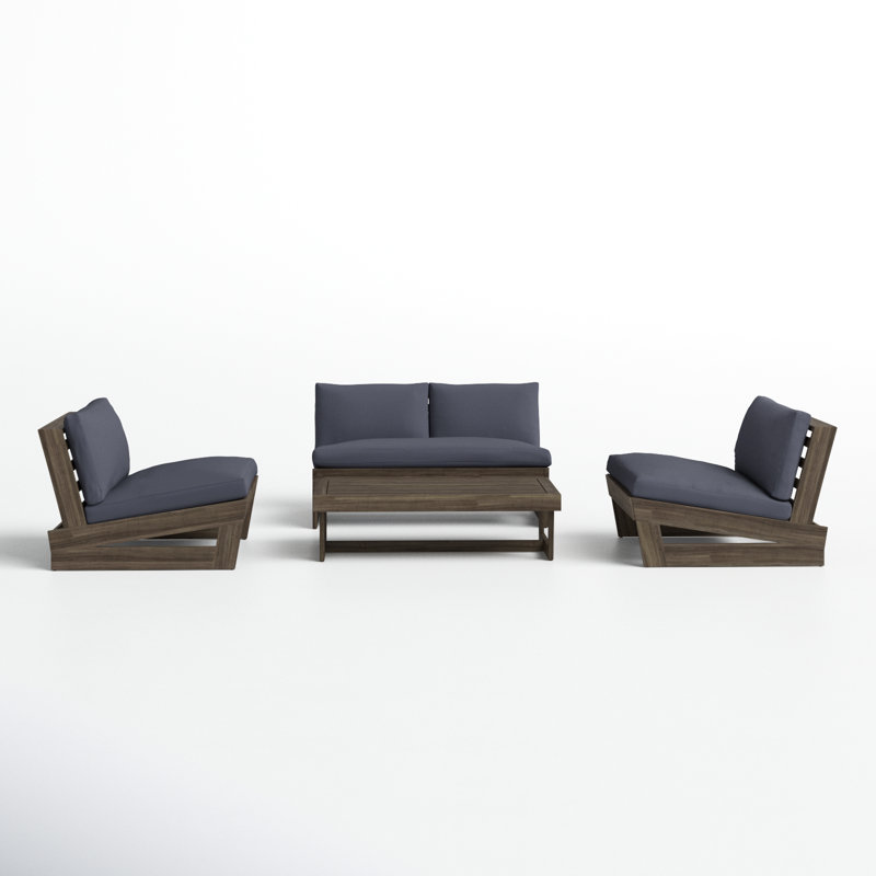 Louise Acacia 4 - Person Patio Conversation Set with Cushions, Gray Frame/Dark Gray Cushion