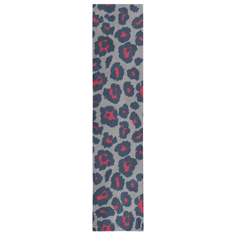 Animal Print Table Runner, 90" x 16", Silver/Black/Red
