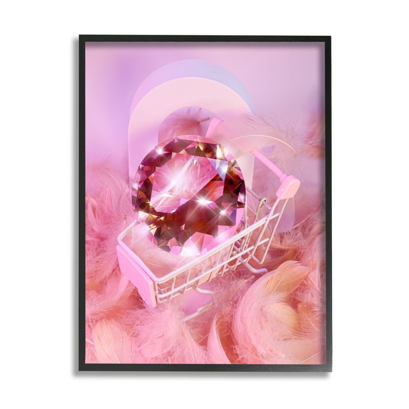 "Pink Glam Gem" dans un chariot encadré sur bois par Ziwei Li, impression, Giclée encadrée noir minuit