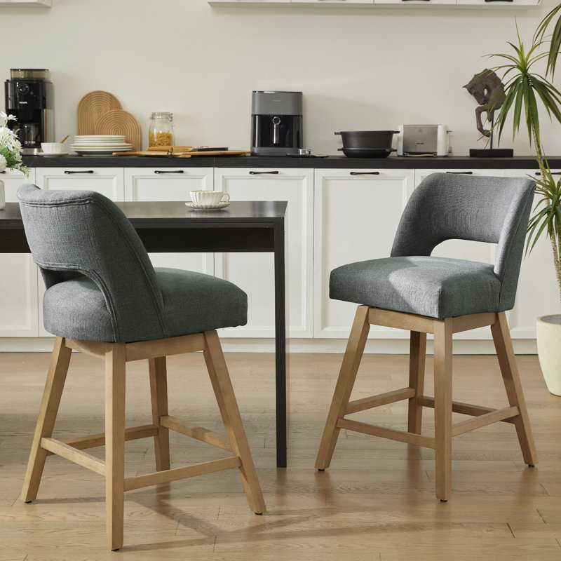 Ensemble de 4 tabourets de bar rotatifs 27,1 po, assise rembourrée en polyester sur structure en bois massif, 4, Chêne clair