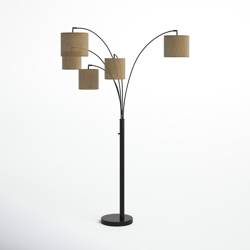 Presley 82'' Black Steel Tree Floor Lamp with Burlap Shades