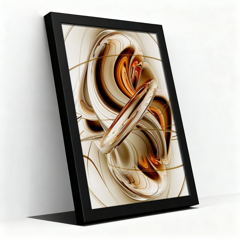 Tableau abstrait sur toile avec anneaux métalliques or et bronze tourbillonnants, H 36 po x l 24 po