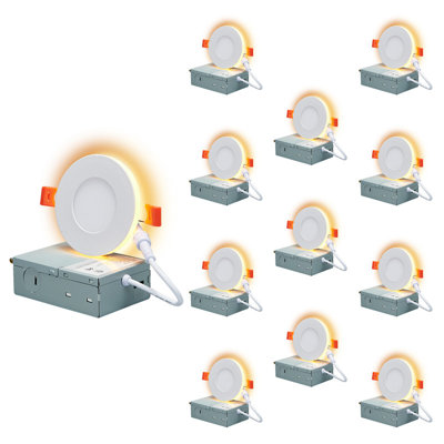 3" Pot Light LED Recessed Light with Night Light, Dimmable, 5CCT, Slim Wafer Downlight, 6W, 12 Pack