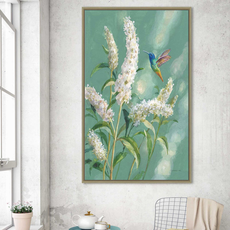 Hummingbird Spring II par Danhui Nai - Peinture, Cadre flottant champagne, H 63,5 po x l 39,5 po x P 2 po