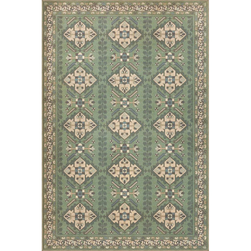 Green Cream Checkered Traditional Woven Based Washable Carpet, Rectangle 3'4" x 5'