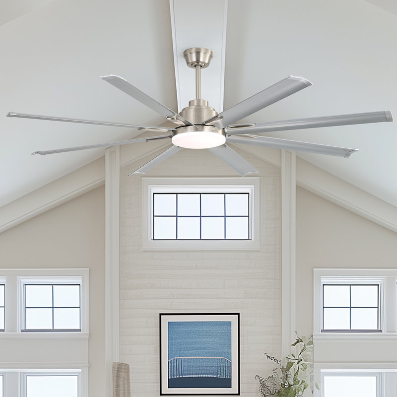 Ventilateur de plafond à courant continu avec lumière à intensité variable et pales en aluminium argentées à 8 pales