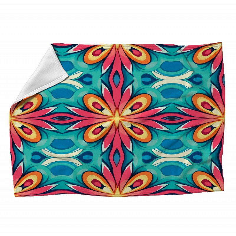 Machine Printed Throw Blanket, 60" L x 50" W, Geometric, Pink/Turquoise