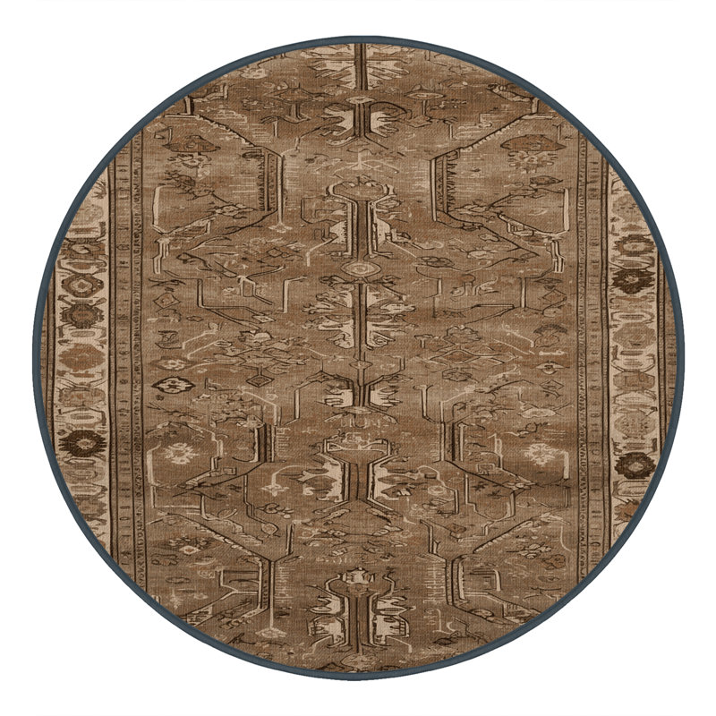 Tapis brun turc lavable à la machine, Rond 3 pi