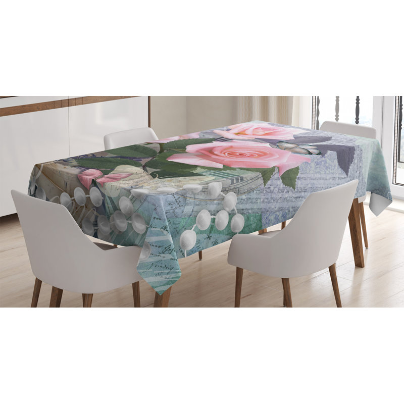 Nappe ambesonne perles, rose classique et perles romantiques de plus en plus de bouquet de cuisine, housse de table rectangulaire pour décoration de cuisine de salle à manger, 52 po x 70 po, gris rose