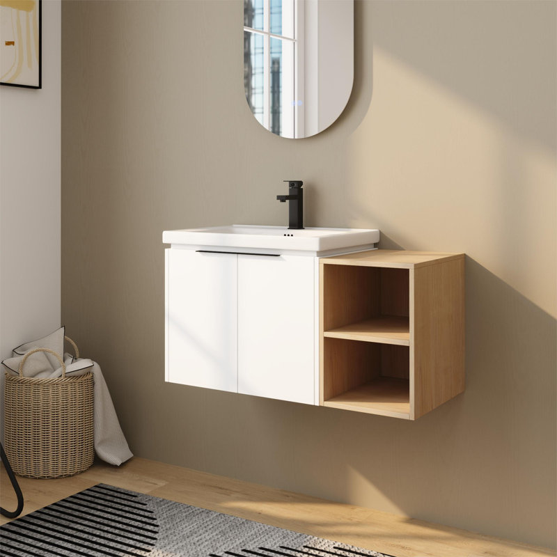 Meuble-lavabo flottant simple 36 po avec plateau en céramique Griet