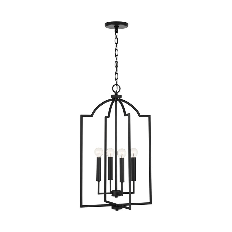 Lustre géométrique unique à 4 lumières Carter, Noir mat