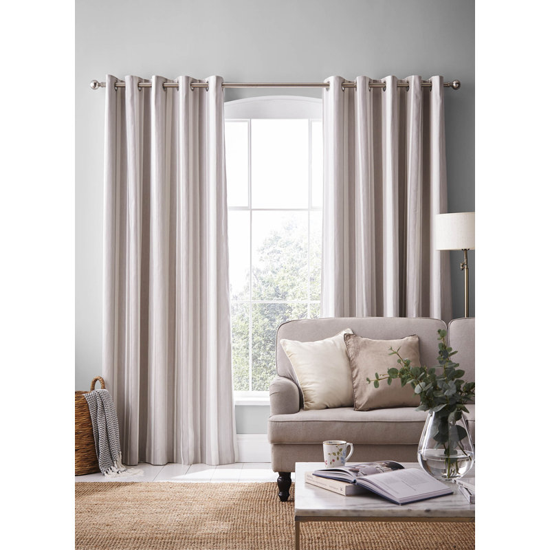 Awning Stripe Cotton Blackout Curtain Pair, Grey, 223 W x 229 D cm