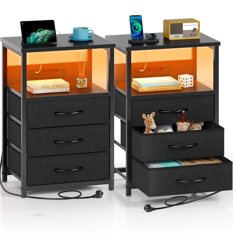 40cm W Metal Bedside Table, Black