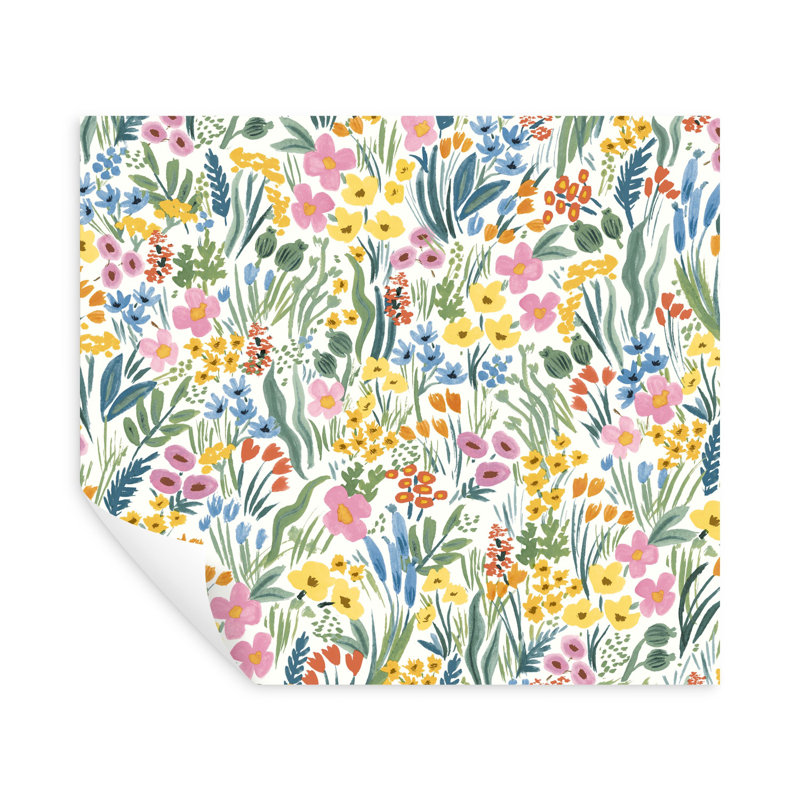 Lea Peel & Stick Wallpaper, White/Pink/Yellow