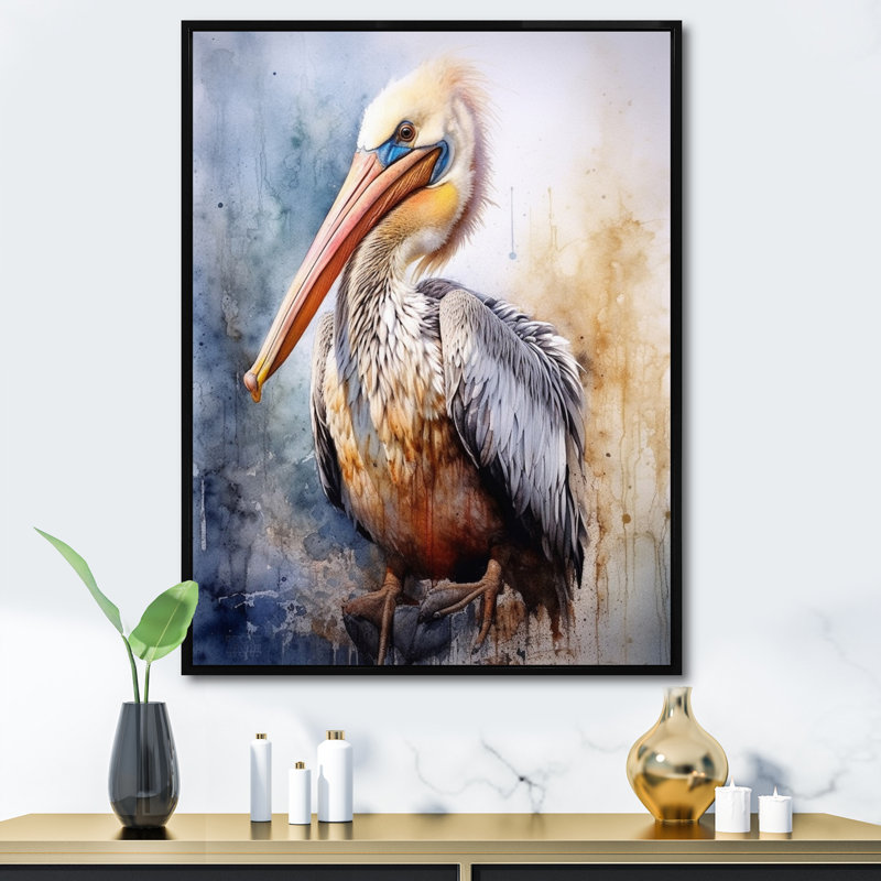 Majestic Pelican I - Imprimé, Cadre flottant noir, H 44 po x l 34 po x P 1,5 po