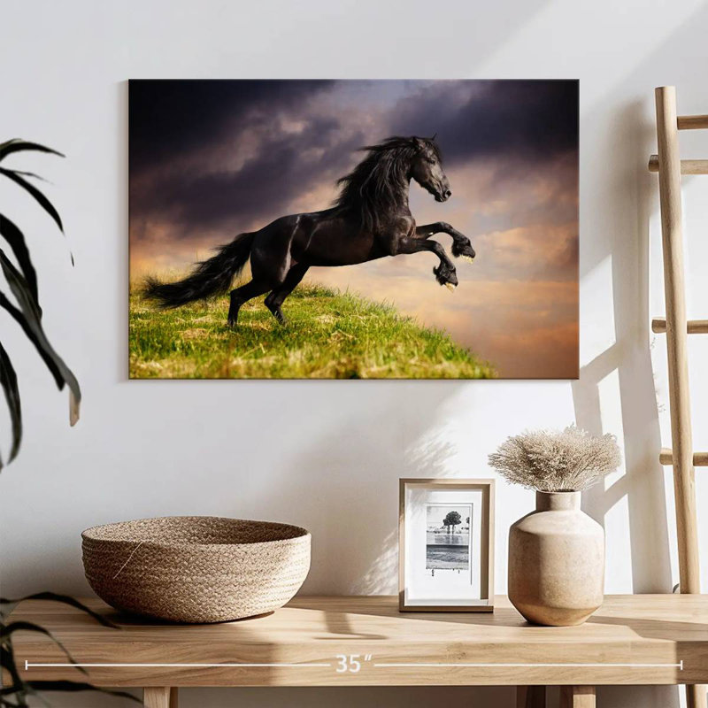 Friesian Horse On A Cliff, H 16 po x l 24 po