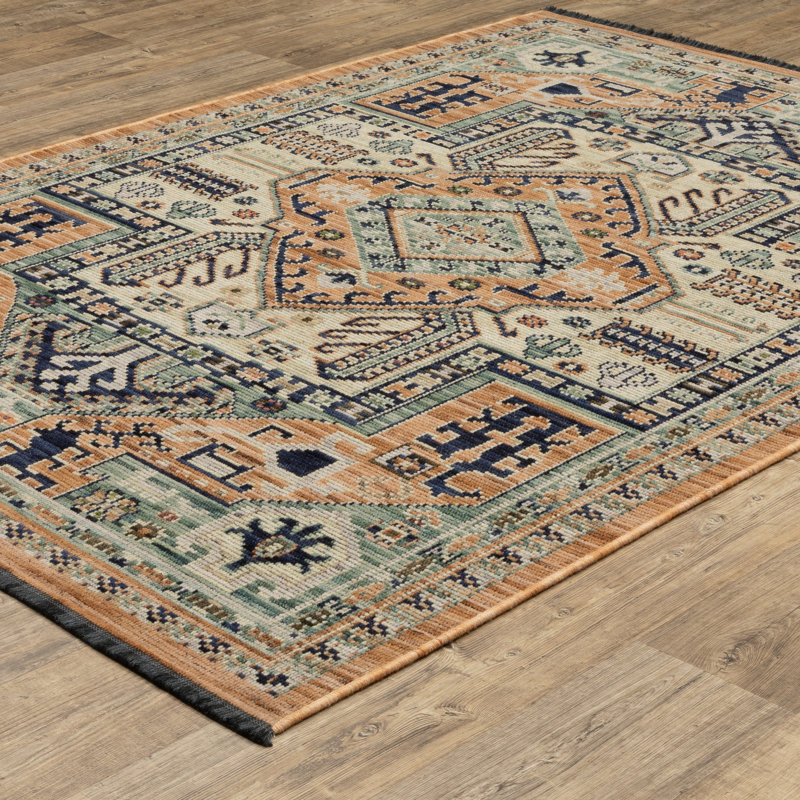 Tapis Tincie Bohemian Medallion, Terre cuite / Bleu, Rectangle 7 pi 10 po x 10 pi 10 po