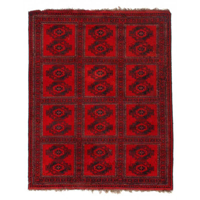 Afghan Bashir Red Hand Knotted Rug 5'X6'3"