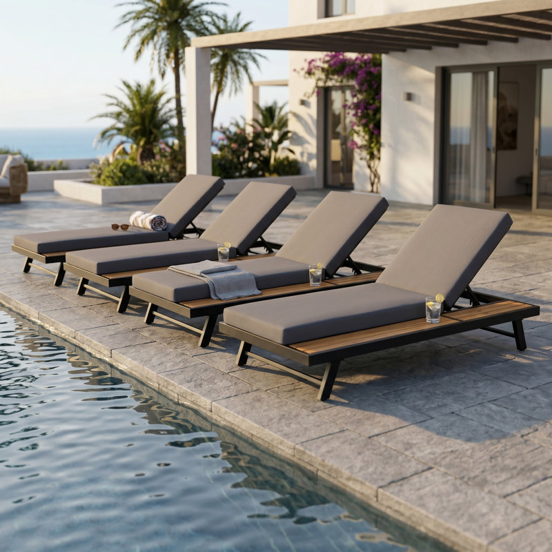Chaise longue d'extérieur en fer 76,8 po x 37,5 po x 34,0 po noir - bois d'acacia de qualité supérieure