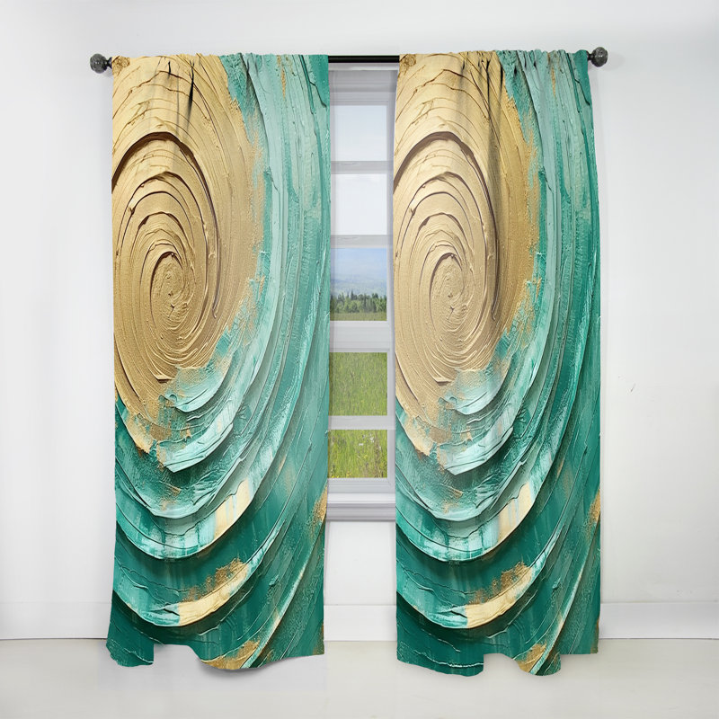 Teal Gold Surreal Spirals III - Modern Velvet Curtain - Room Darkening - 1 Panel, 52" W x 108" L