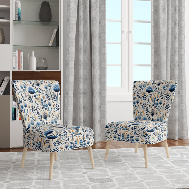 Chaise d'appoint rembourrée Nordic Blue Bloom Scandinavian Floral