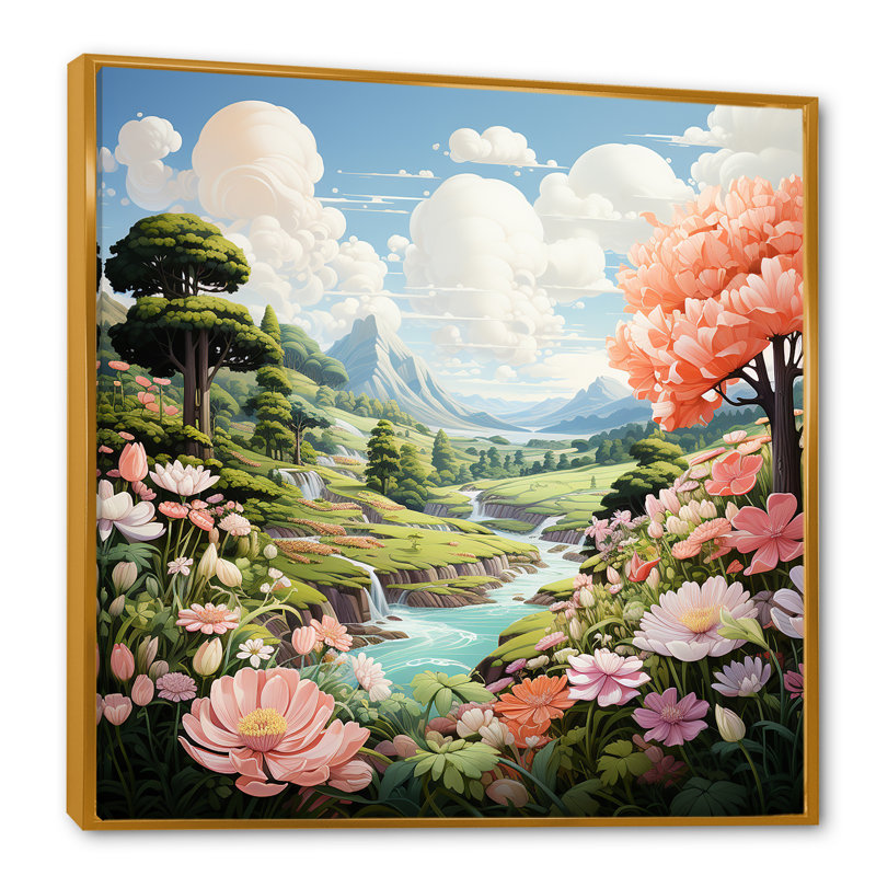 Kawaii Sweet Blossoms Wonderland II, Cadre flottant doré, H 30 po x l 30 po x P 1 po