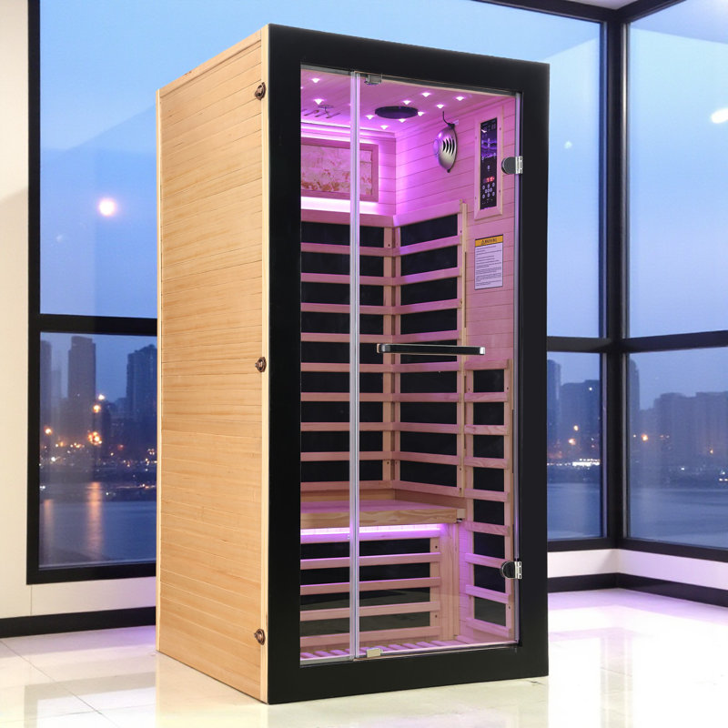 Sauna d'intérieur KISRAIS à infrarouges FAR à faible intensité d'EMF avec 20 lumières de chromothérapie étoilées, un générateur d'ions d'oxygène négatif, 2 haut-parleurs Bluetooth | Sauna personnel à chaleur sèche d'intérieur pour la maison et la salle de sport - fabriqué à partir de pruche du Canada
