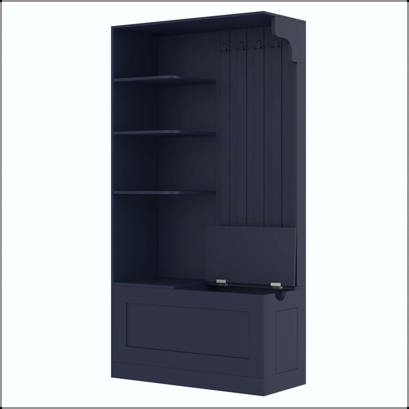 Multifunctional Left-Right Hall Cabinet with 4 Hooks, White